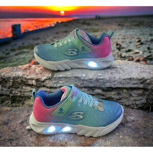 Skechers Girl's S-Lights Flicker Flash Sneakers Aqua/Multi Size 3 303703L/AQMT